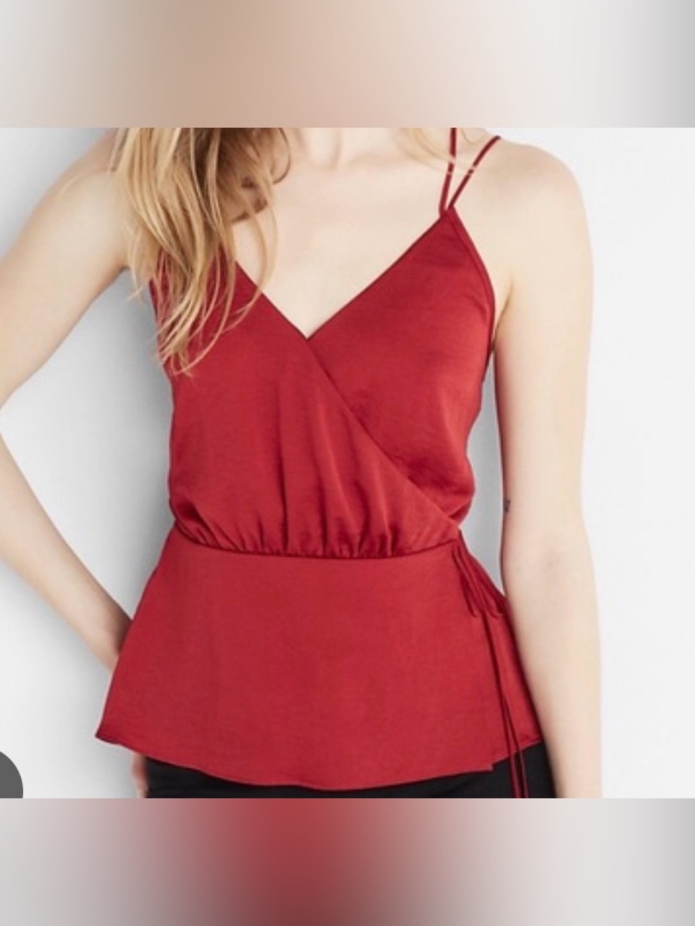 Express Red Strapless Wrap-Front Tank Top